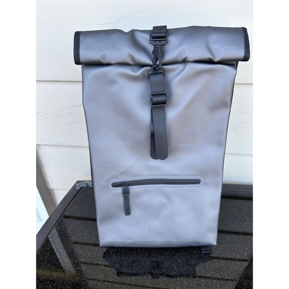 Rains Other - Rains Rolltop Rucksack W3, Metallic Grey, Waterproof, Padded Straps